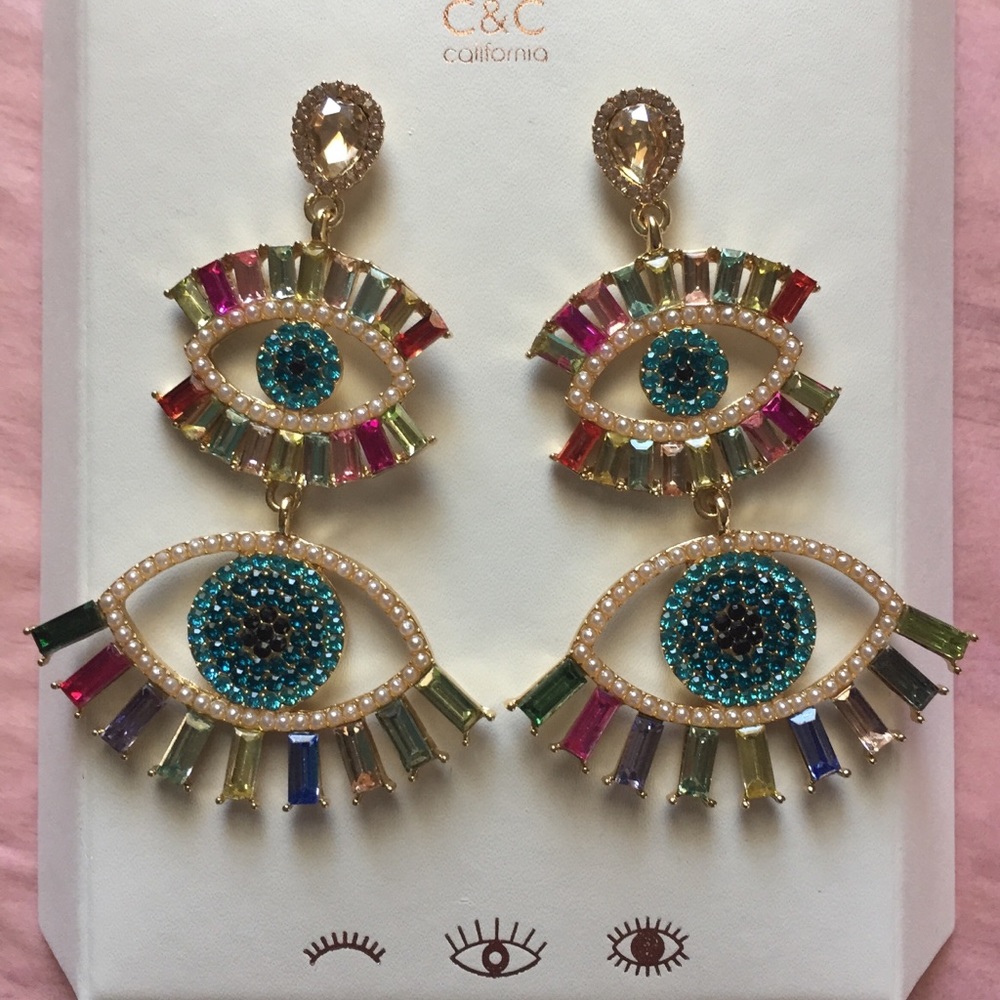 Evil Eye Earrings New by C&C California - Picture 4 of 14